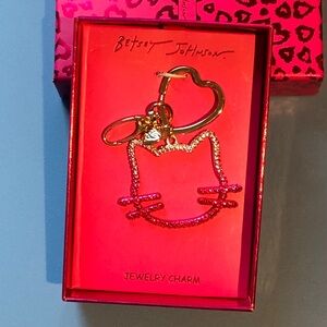 Betsey Johnson Open Frame Pink & Silver Tone  Cat Face Keychain Bag Charm NWT